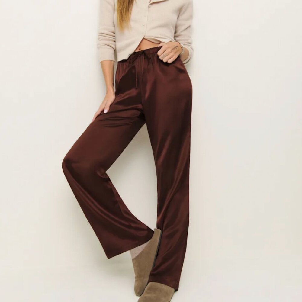 NWT Reformation Olina Silk Pant Brown - Size XS